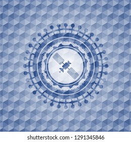 satelite icon inside blue hexagon emblem.