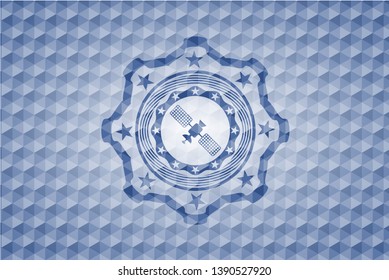 satelite icon inside blue hexagon badge.