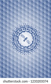 satelite icon inside blue polygonal badge.