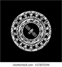 satelite icon inside chalkboard emblem
