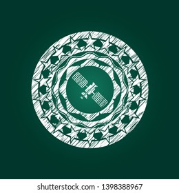 satelite icon inside chalkboard emblem