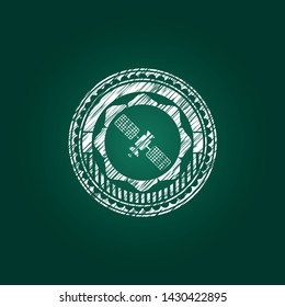 satelite icon inside chalkboard emblem