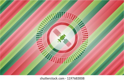  satelite icon inside christmas colors badge.