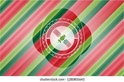 satelite icon inside christmas colors style badge.