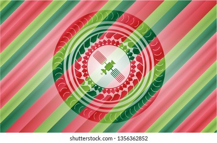 satelite icon inside christmas colors emblem.