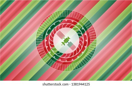 satelite icon inside christmas colors style badge.