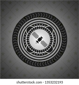 satelite icon inside dark badge or emblem