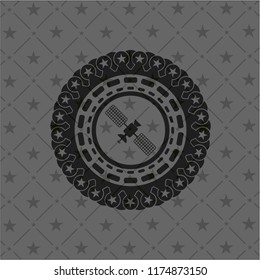 satelite icon inside dark emblem. Retro