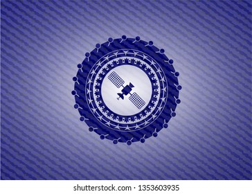 satelite icon inside emblem with denim high quality background