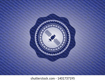 satelite icon inside emblem with jean texture