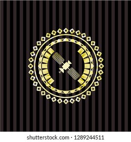 satelite icon inside gold badge or emblem