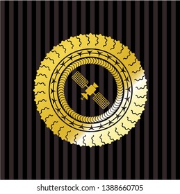 satelite icon inside gold badge or emblem