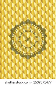 satelite icon inside gold badge or emblem. Scales pattern. Vector Illustration. Detailed.