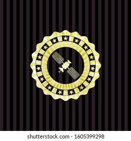 satelite icon inside gold badge or emblem