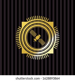 satelite icon inside gold badge or emblem