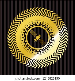 satelite icon inside gold emblem or badge