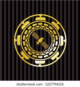 satelite icon inside gold shiny badge