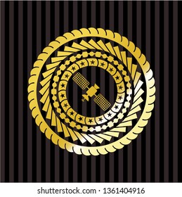 satelite icon inside gold shiny badge