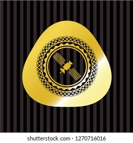 satelite icon inside golden badge or emblem