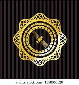 satelite icon inside golden badge or emblem