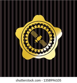 satelite icon inside golden badge or emblem