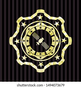 satelite icon inside golden badge