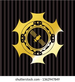 satelite icon inside golden emblem or badge