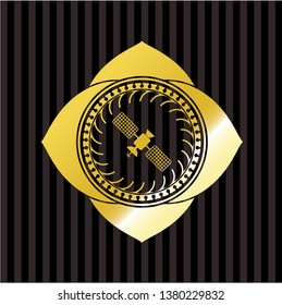 satelite icon inside golden emblem