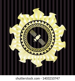 satelite icon inside golden emblem