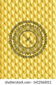 satelite icon inside golden emblem. Scales pattern. Vector Illustration. Detailed.