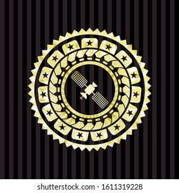 satelite icon inside golden emblem or badge