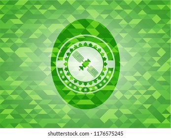 satelite icon inside green emblem with mosaic ecological style background