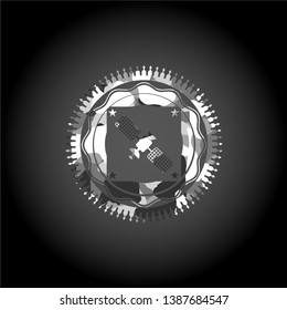 satelite icon inside grey camouflage texture
