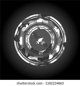 satelite icon inside grey camouflaged emblem