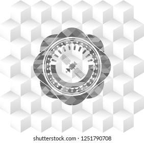 Satelite Icon Inside Grey Emblem With Cube White Background