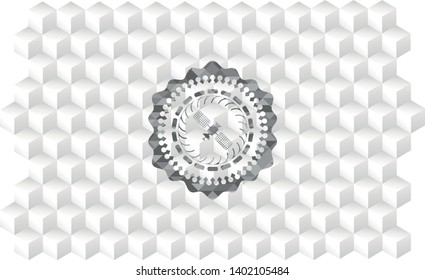 satelite icon inside grey emblem. Retro with geometric cube white background