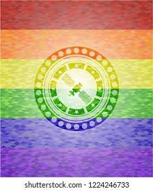 satelite icon inside lgbt colors emblem 