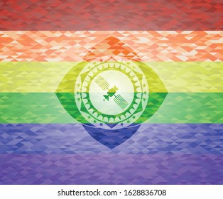 satelite icon inside lgbt colors emblem 