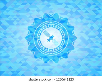 satelite icon inside light blue emblem with mosaic ecological style background