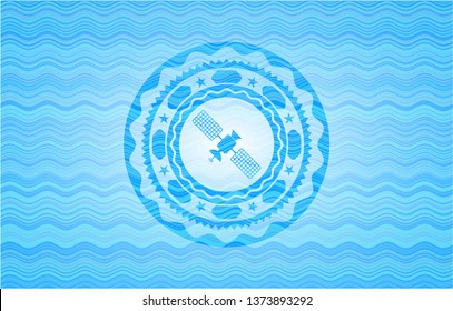 satelite icon inside light blue water badge background.