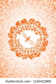 satelite icon inside orange mosaic emblem