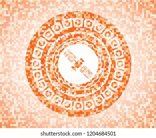 satelite icon inside orange mosaic emblem