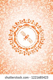 satelite icon inside orange mosaic emblem with background