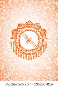 satelite icon inside orange mosaic emblem with background