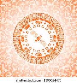 satelite icon inside orange mosaic emblem with background