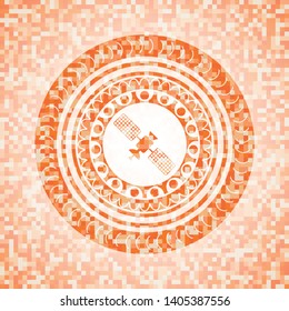 satelite icon inside orange mosaic emblem with background