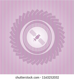 satelite icon inside pink emblem