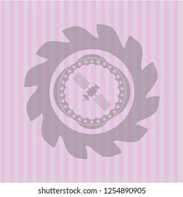 satelite icon inside pink emblem. Vintage.