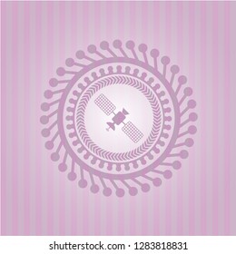satelite icon inside pink emblem. Retro
