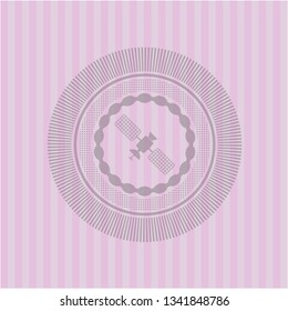 satelite icon inside pink emblem. Retro